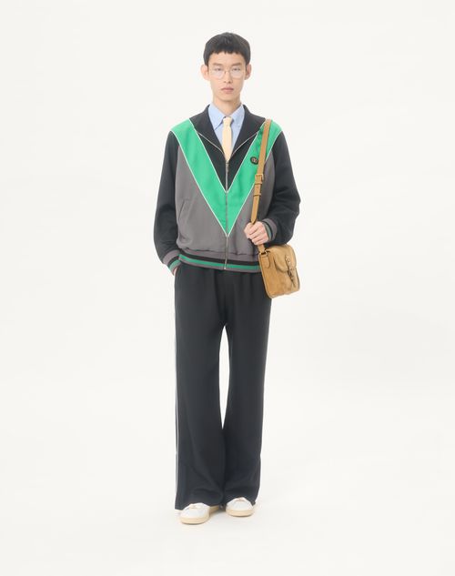 Valentino - Nylon Sweatshirt With Zip And Vlogo Patch - Grey/black - Man - T-shirts And Sweatshirts